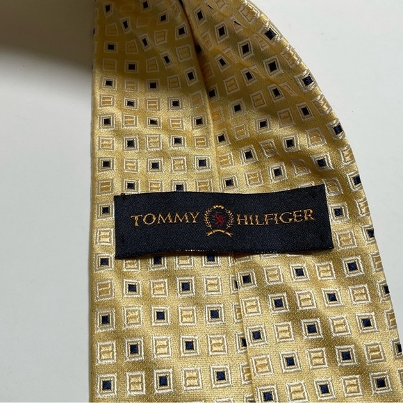 Tommy Hilfiger Silk Tie Yellow Gold Blue Vintage Men’s - Picture 6 of 8